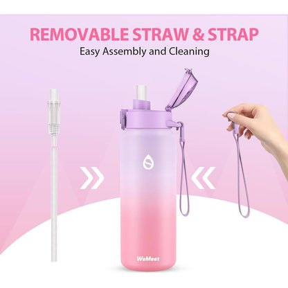 Edelstahl Trinkflasche mit Strohhalm 500ml Lila Rosa