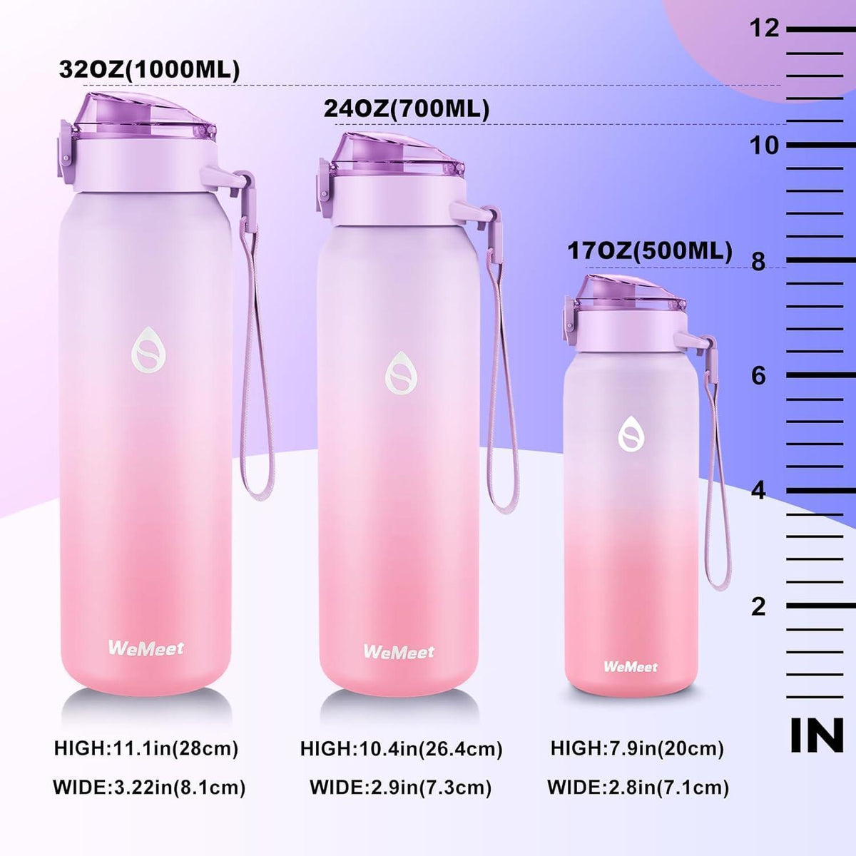Edelstahl Trinkflasche mit Strohhalm 500ml Lila Rosa