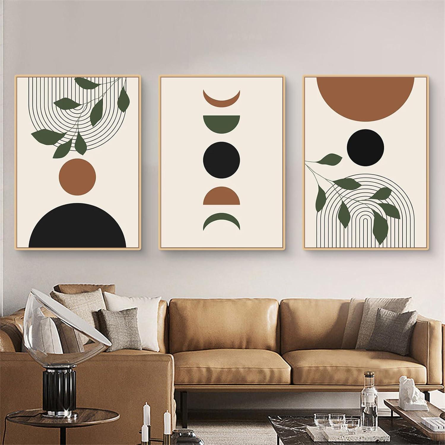 Trayosin Moderne Poster Set 3 Stück Abstrakt Kunstdruck Wohnzimmer Schlafzimmer deko 21x30cm Grün