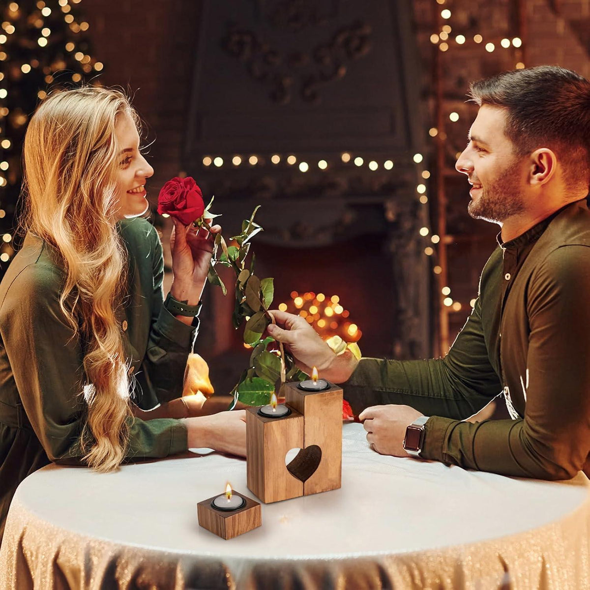 Herz Teelichthalter Holz 3 Kerzen Deko Geschenk Freundin Frauen