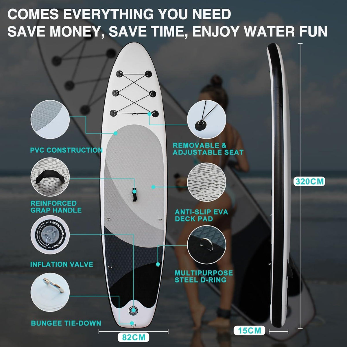 Aufblasbares Stand Up Paddling Board mit Sitz und Zubehör 320x82x15cm