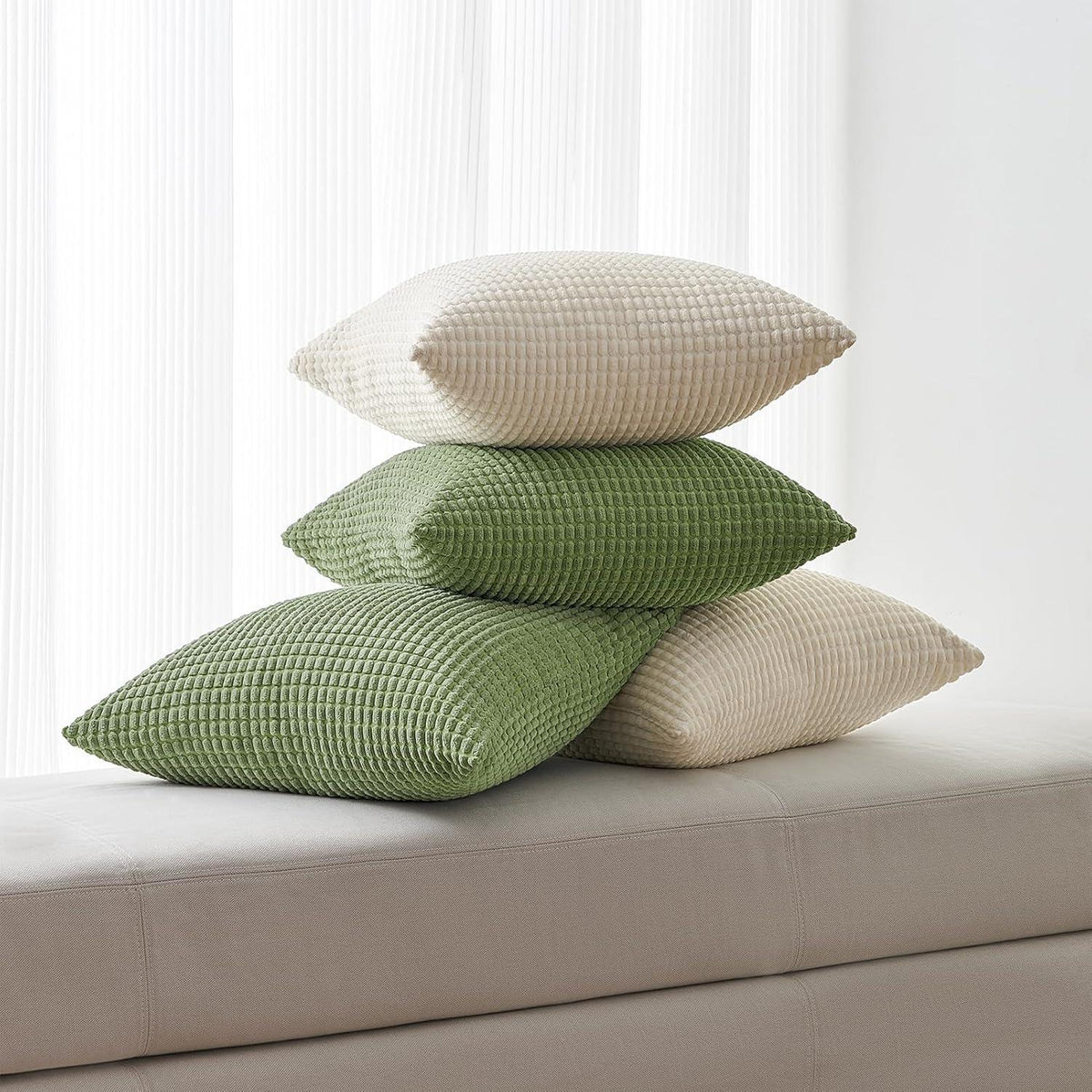 Kissenbezug 4er Set 45x45 Grün Kordsamt Cord Dekokissen Sofa