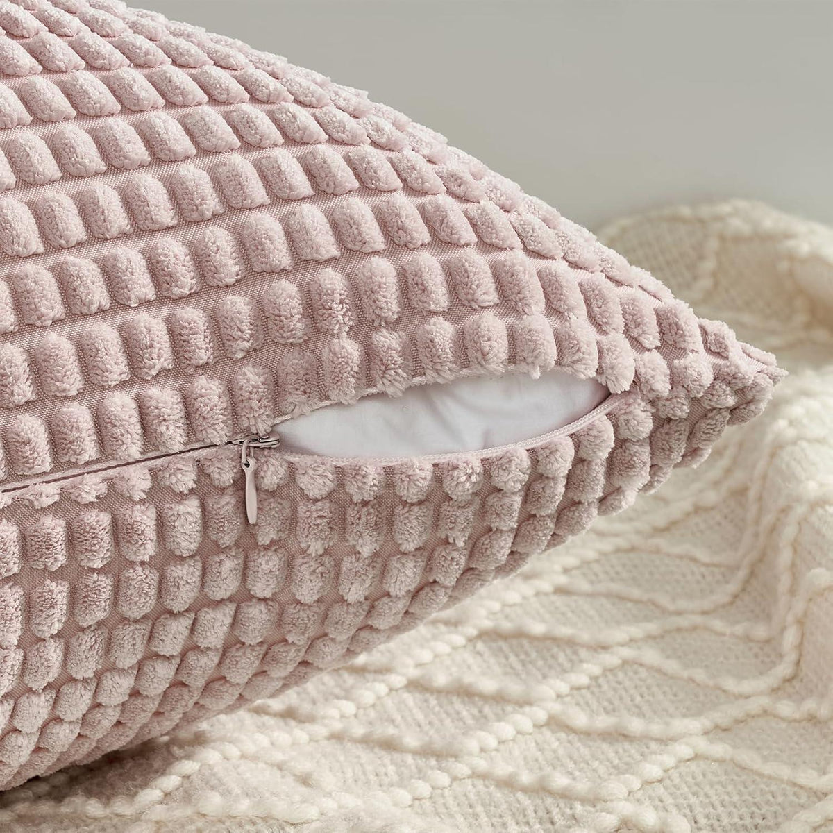 Topfinel Kissenbezug 45x45 Sakura Rosa 4er Set Cord Körnig Sofa Schlafzimmer
