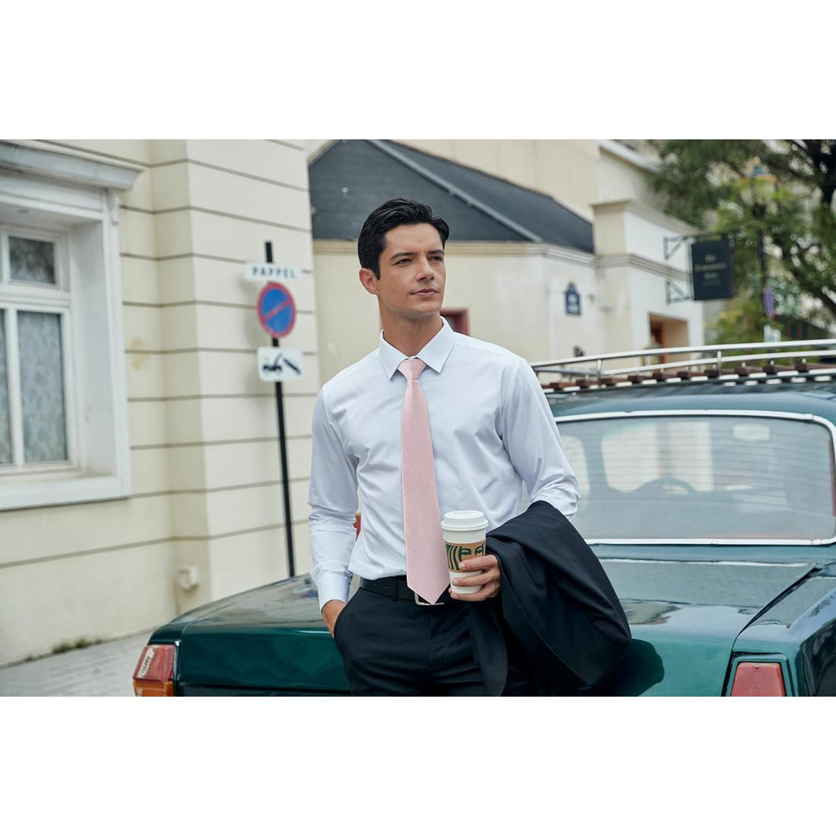 Herren Krawatte & Einstecktuch Set, Rosa, Formell