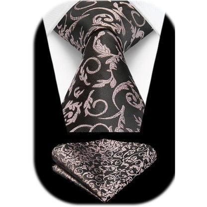 Herren Krawatte & Einstecktuch Set Grau Rosa Formell Hochzeit