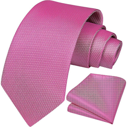 Herren Krawatte & Einstecktuch Set Fuchsia Rosa Formell