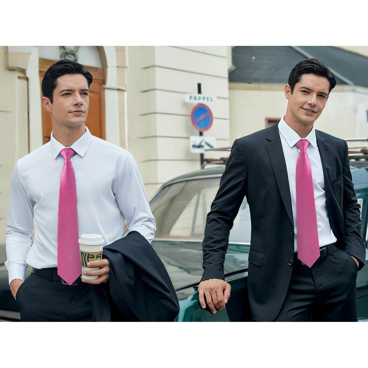 Herren Krawatte & Einstecktuch Set Fuchsia Rosa Formell
