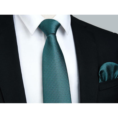 Herren Krawatte & Einstecktuch Set Pfauengrün Formell