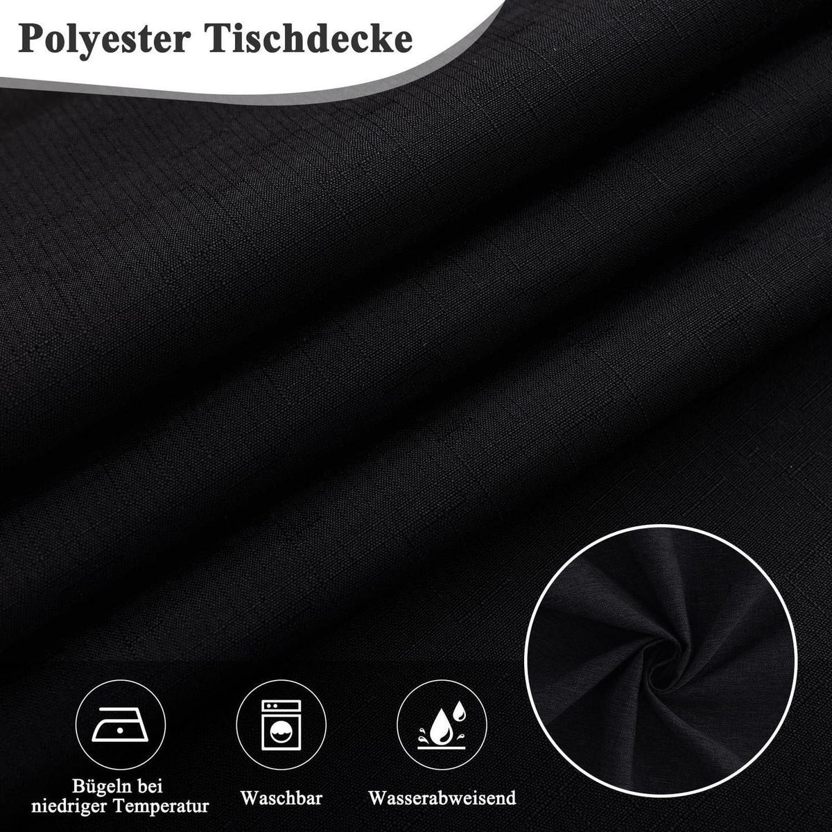 Runde Tischdecke Schwarz Leinenoptik 180cm – Abwaschbar & Kratzfest