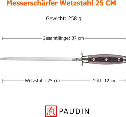 Wetzstahl 25 cm aus Spezialstahl mit Holzgriff - Profi Messerschärfer