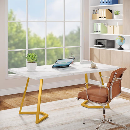 Weiß-Goldener Schreibtisch 140x80cm – Modernes Home Office