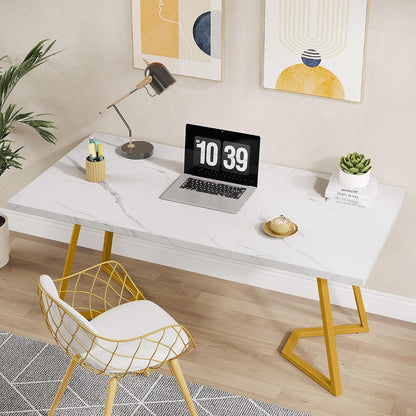 Weiß-Goldener Schreibtisch 140x80cm – Modernes Home Office