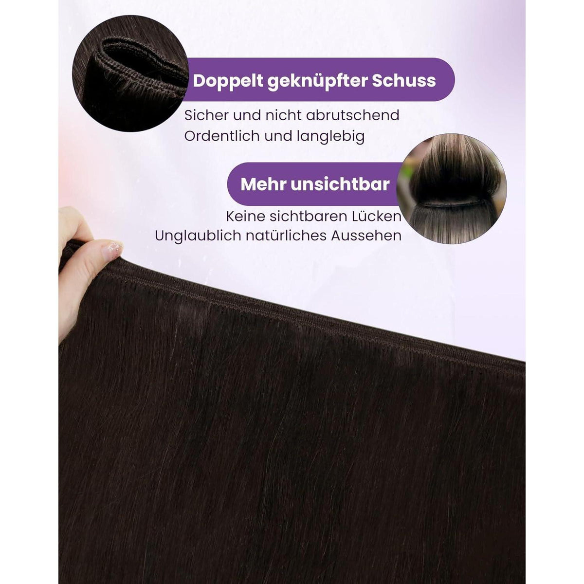 Echthaar Tressen Zum Einnähen Dunkelbraun 50g, 50cm