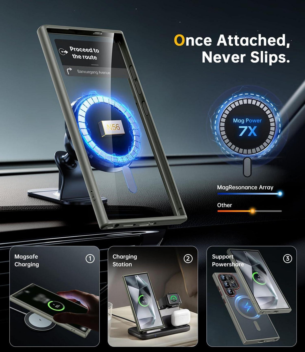 Handyhülle Samsung Galaxy S24 Ultra Magnet Integrierter Kameraschutz Stoßfest Titan Natur