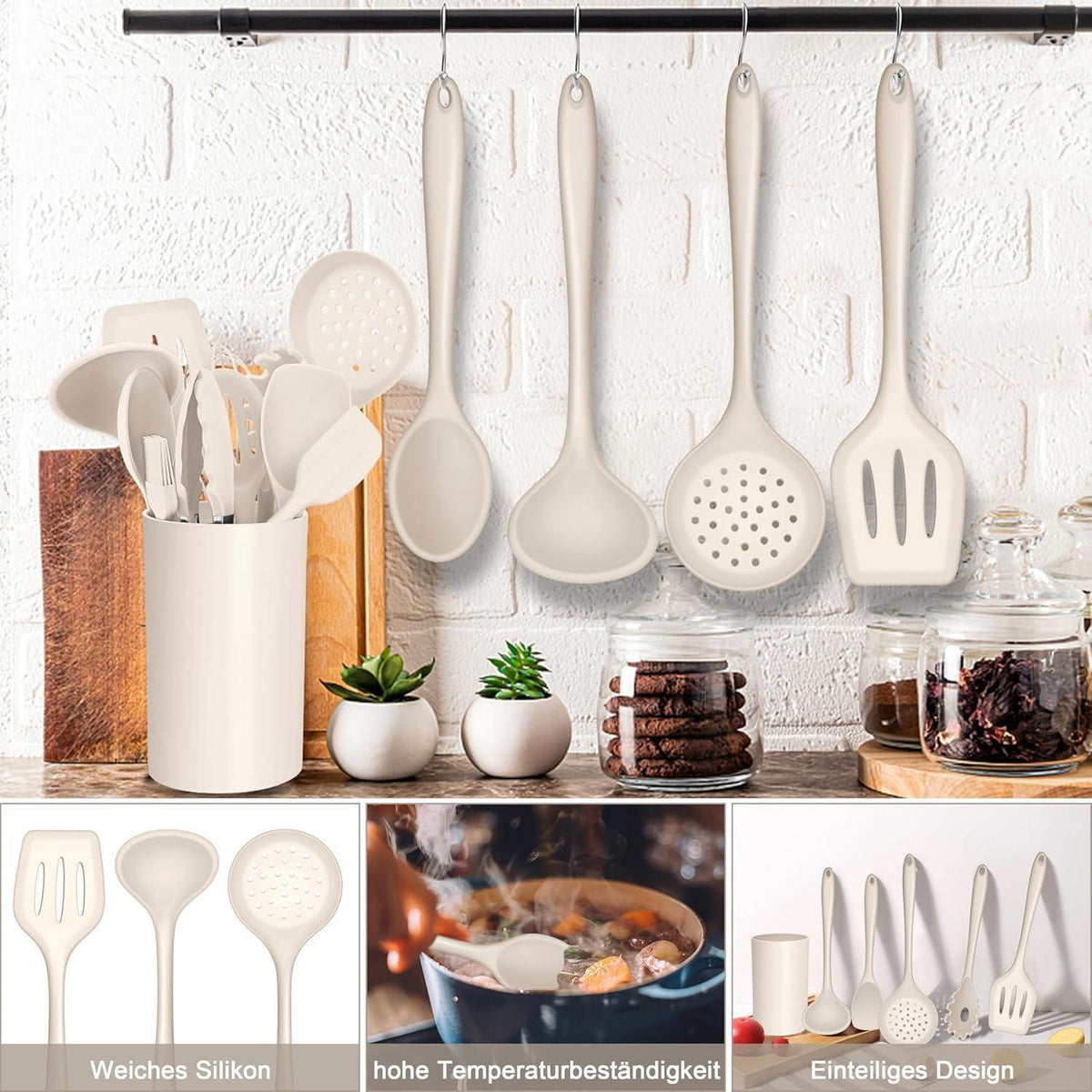 25-tlg. Silikon Küchenhelfer Set mit Haken & Behälter