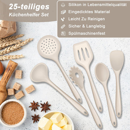 25-tlg. Silikon Küchenhelfer Set mit Haken & Behälter