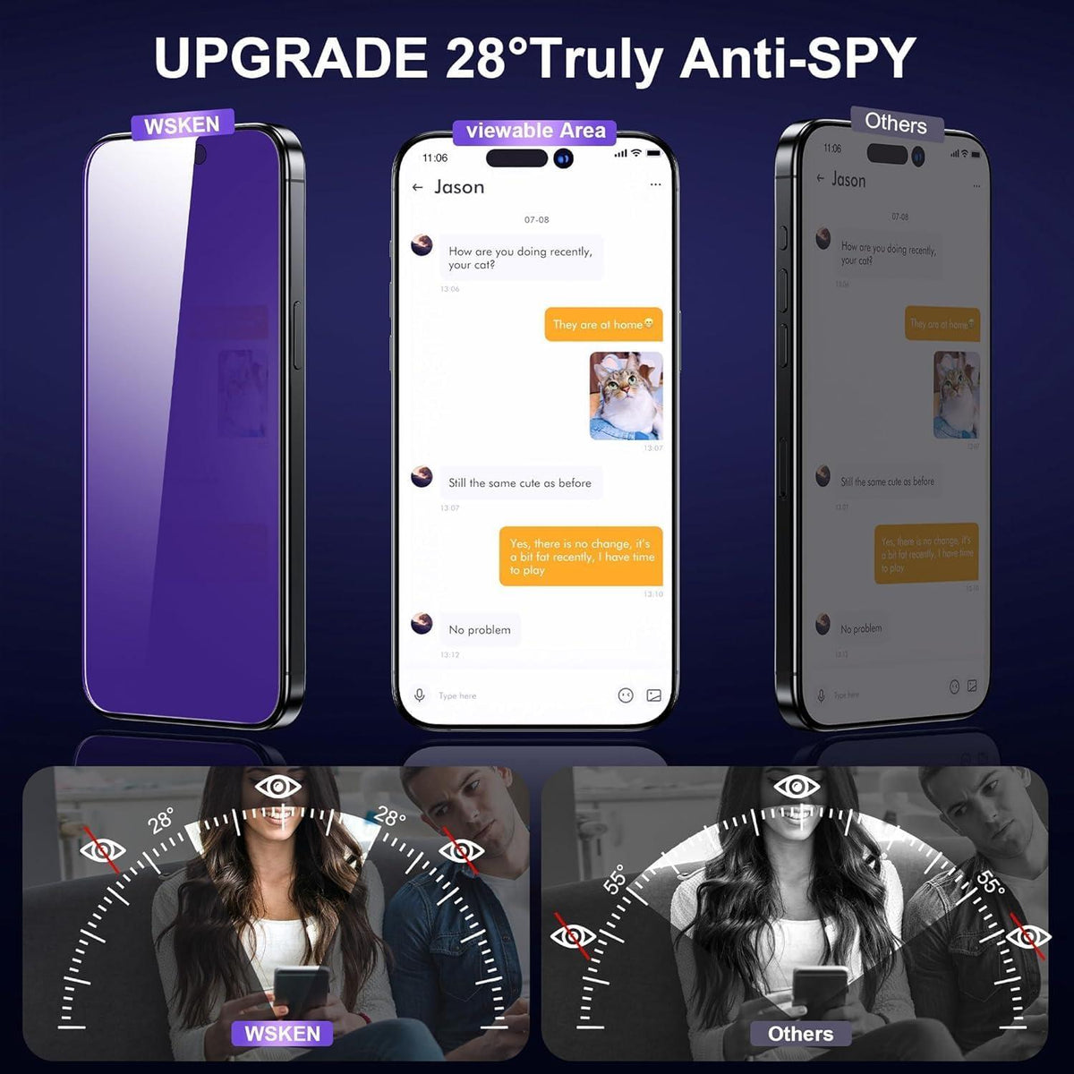 WSKEN iPhone 15/16 Sichtschutz Anti Blaulicht Schutzfolie