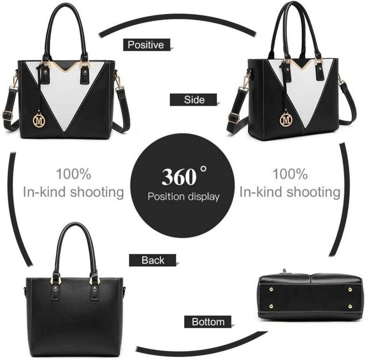 Miss Lulu Handtasche Damen V-förmig Schwarz mit abnehmbarem Schultergurt