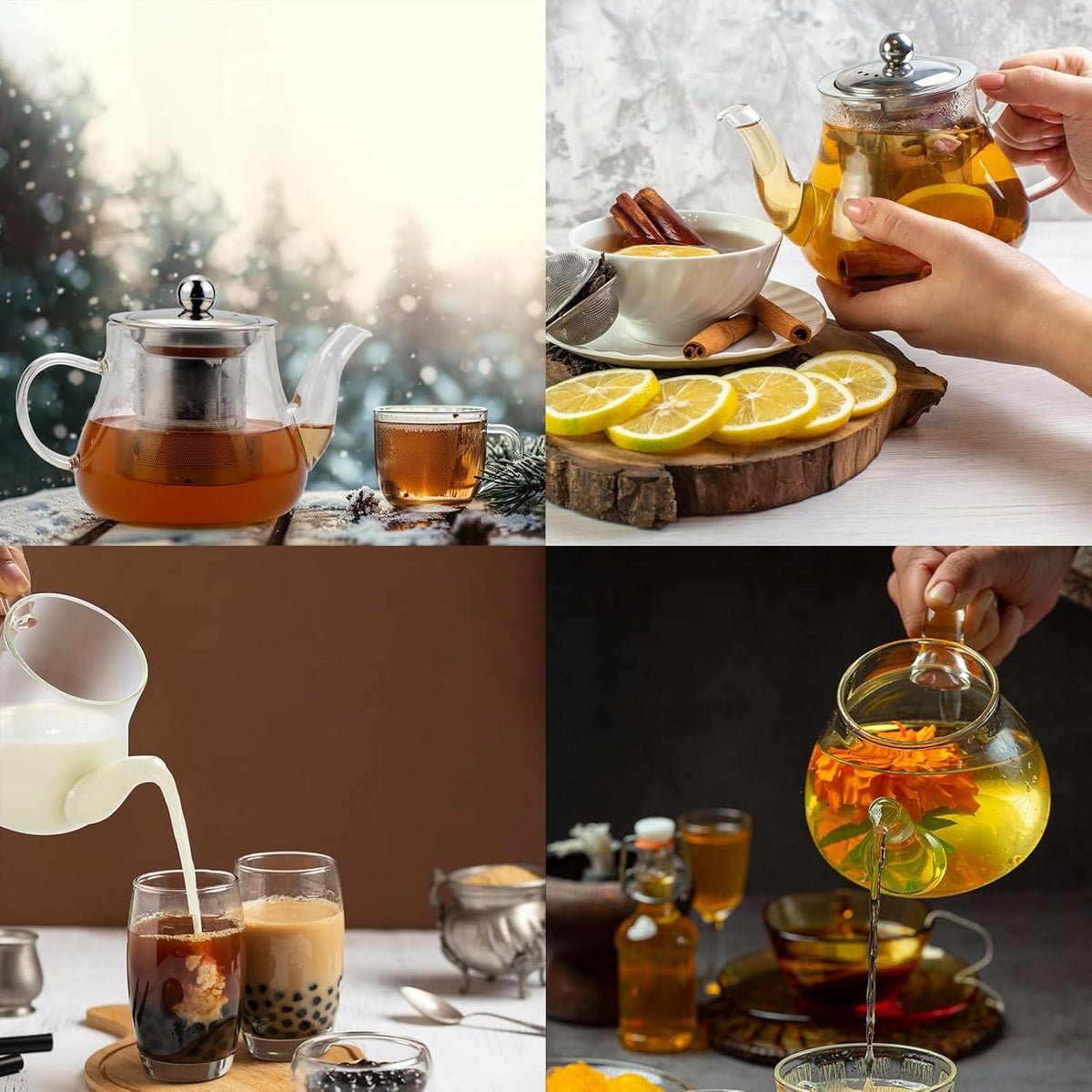 Glas Teekanne 450ml mit Edelstahl Filter Abnehmbar Borosilikat Teebereiter