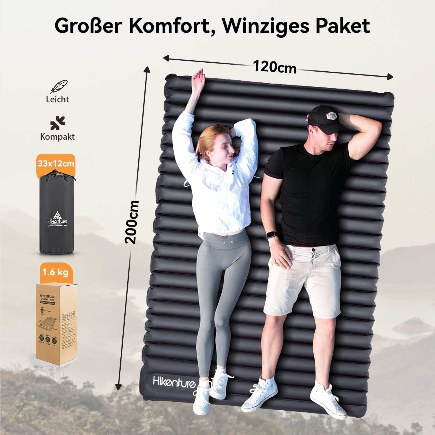 Doppel Isomatte Camping Ultraleicht Aufblasbar Luftmatratze 120x200cm - Navyblau