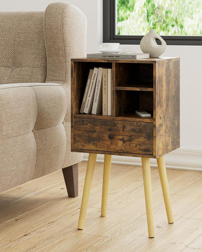 Modernes Holz-Nachttisch Retro-Braun mit Schublade Schlafzimmer Wohnzimmer