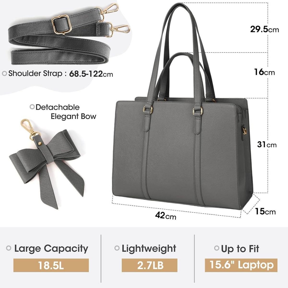 NEWHEY Handtasche Damen Große Schwarz Laptoptasche 15.6 Zoll