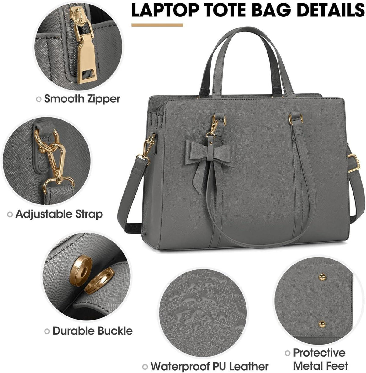 Handtasche Damen Shopper Schwarz Laptoptasche 15.6 Zoll PU Leder Umhängetasche