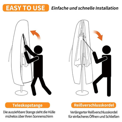 Sonnenschirm Schutzhülle 170cm Grau mit Stab & Aufbewahrungstasche