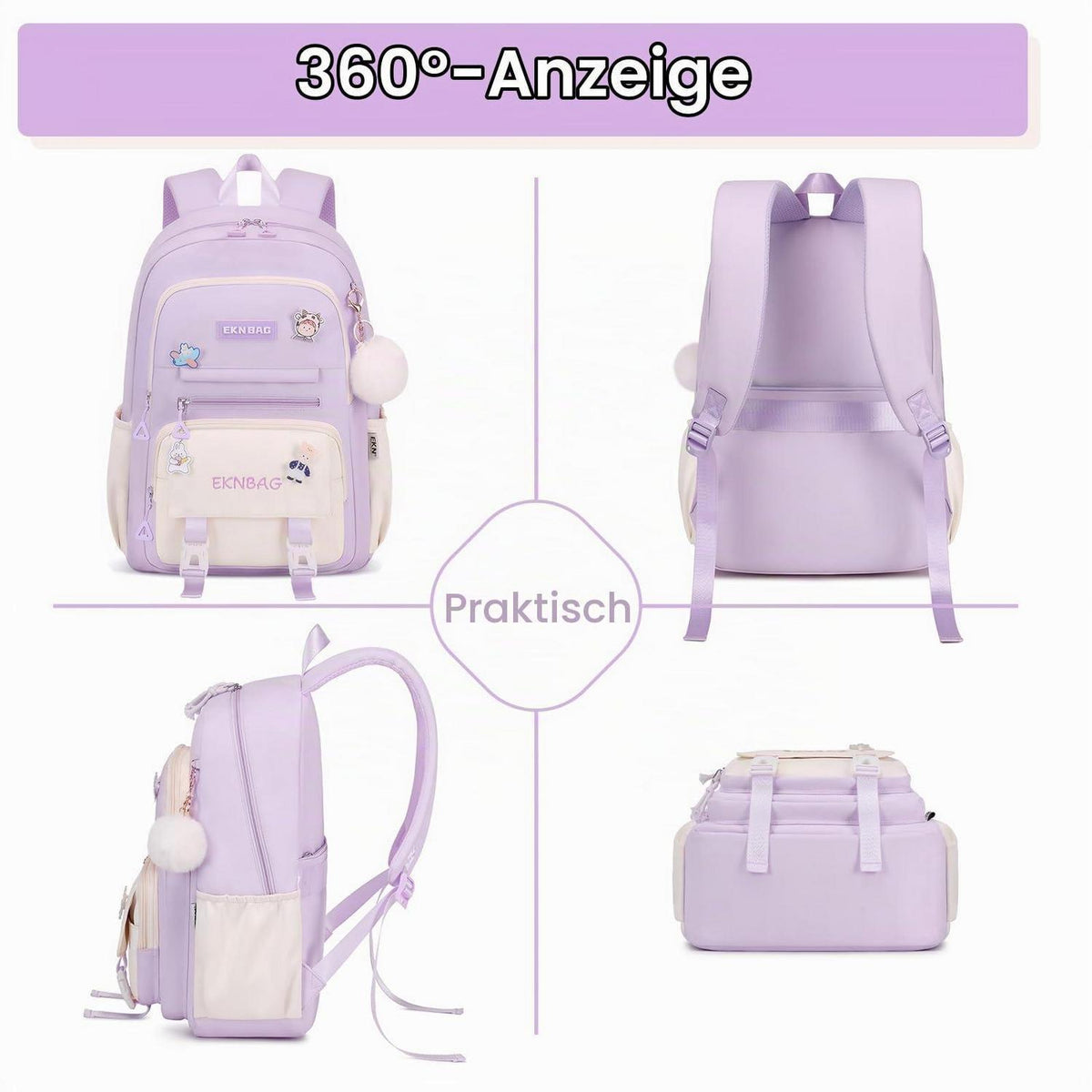 Schulrucksack Mädchen Lila – Komfortabler Kinderrucksack 3.-7. Klasse