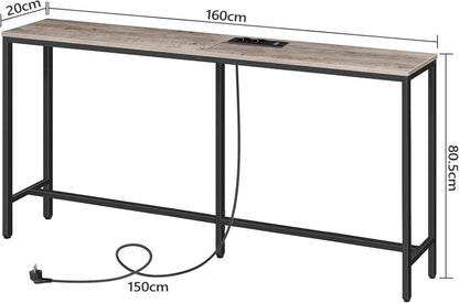 Konsolentisch mit Ladestation USB-Anschlüssen Grau 160cm