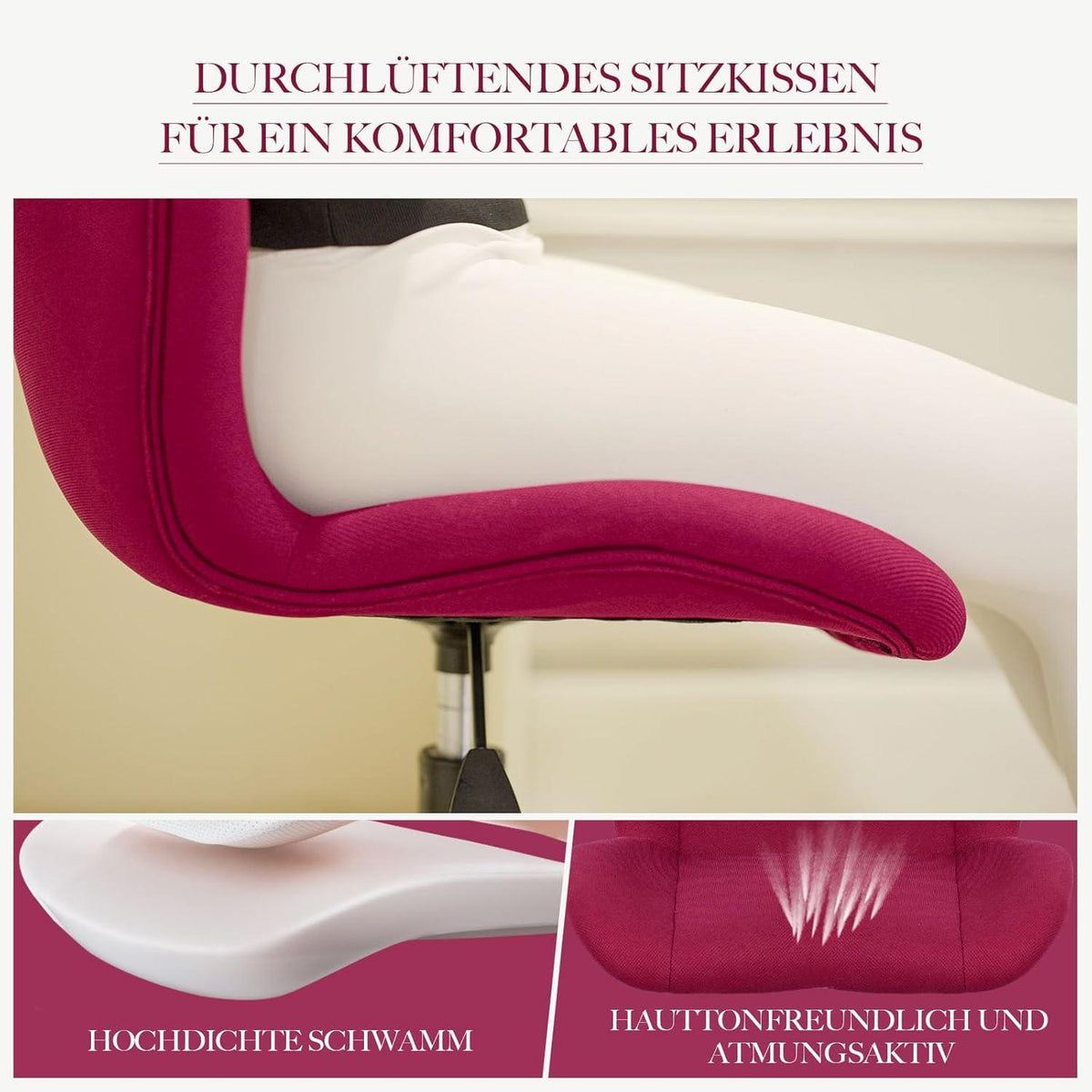 Drehstuhl Bürostuhl Stoff höhenverstellbar Schreibtischstuhl ohne armlehne Vanity Chair rot