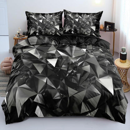 3D Geometrie Bettwäsche Set 135x200cm Grau Schwarz Mikrofaser
