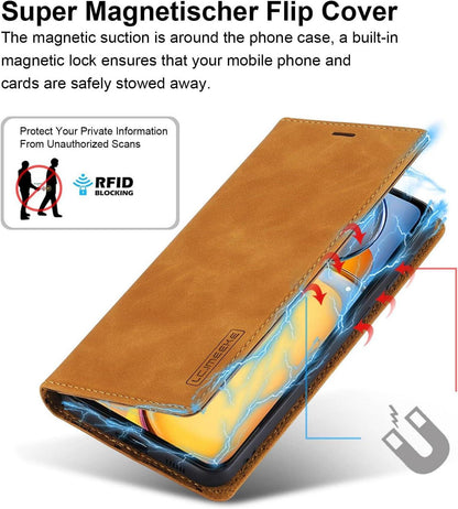 Handyhülle Xiaomi Redmi 13C Leder Schutzfolie Klappbar Wallet Case