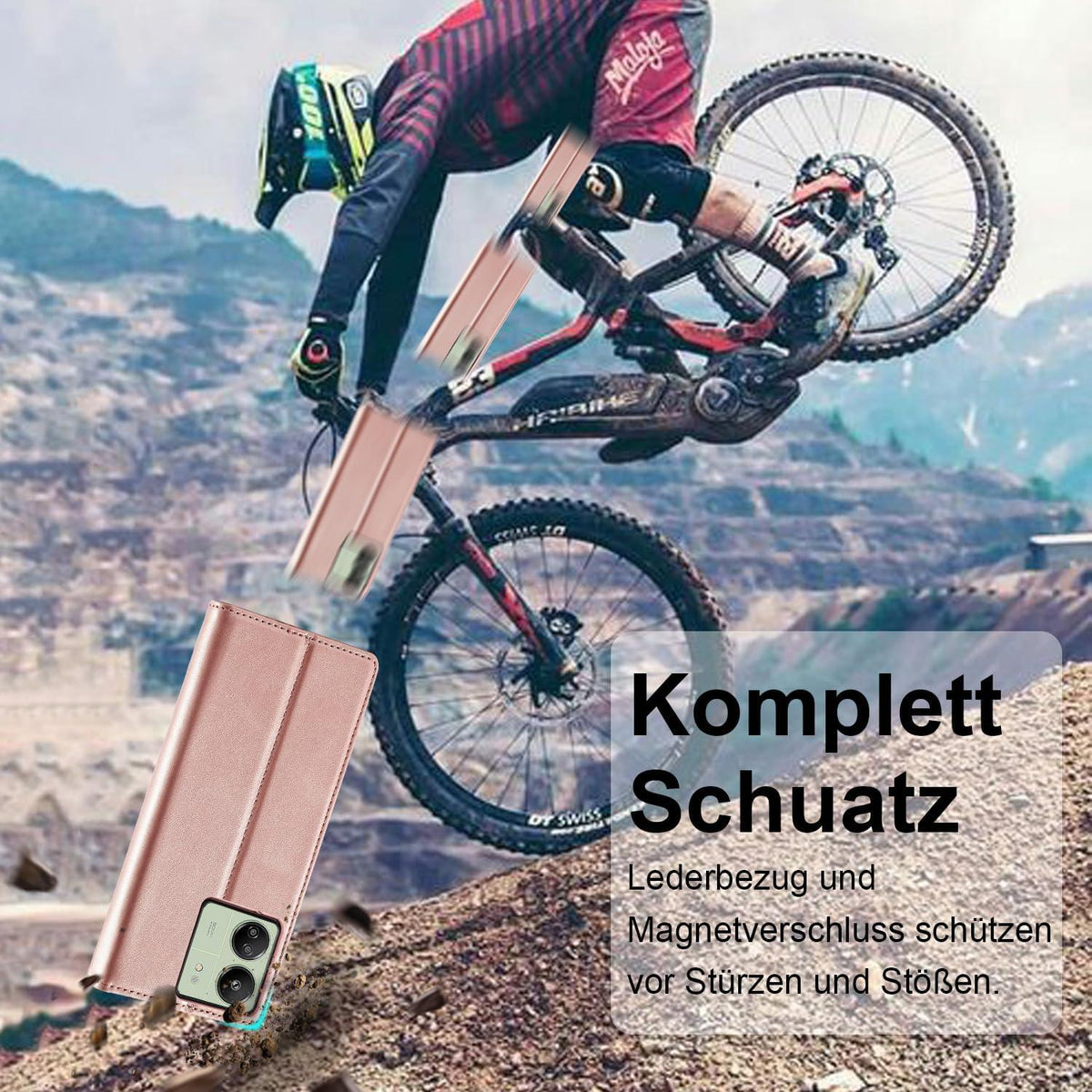 Handyhülle Xiaomi Redmi 13C Leder Wallet Hülle Schutzfolie Rosa