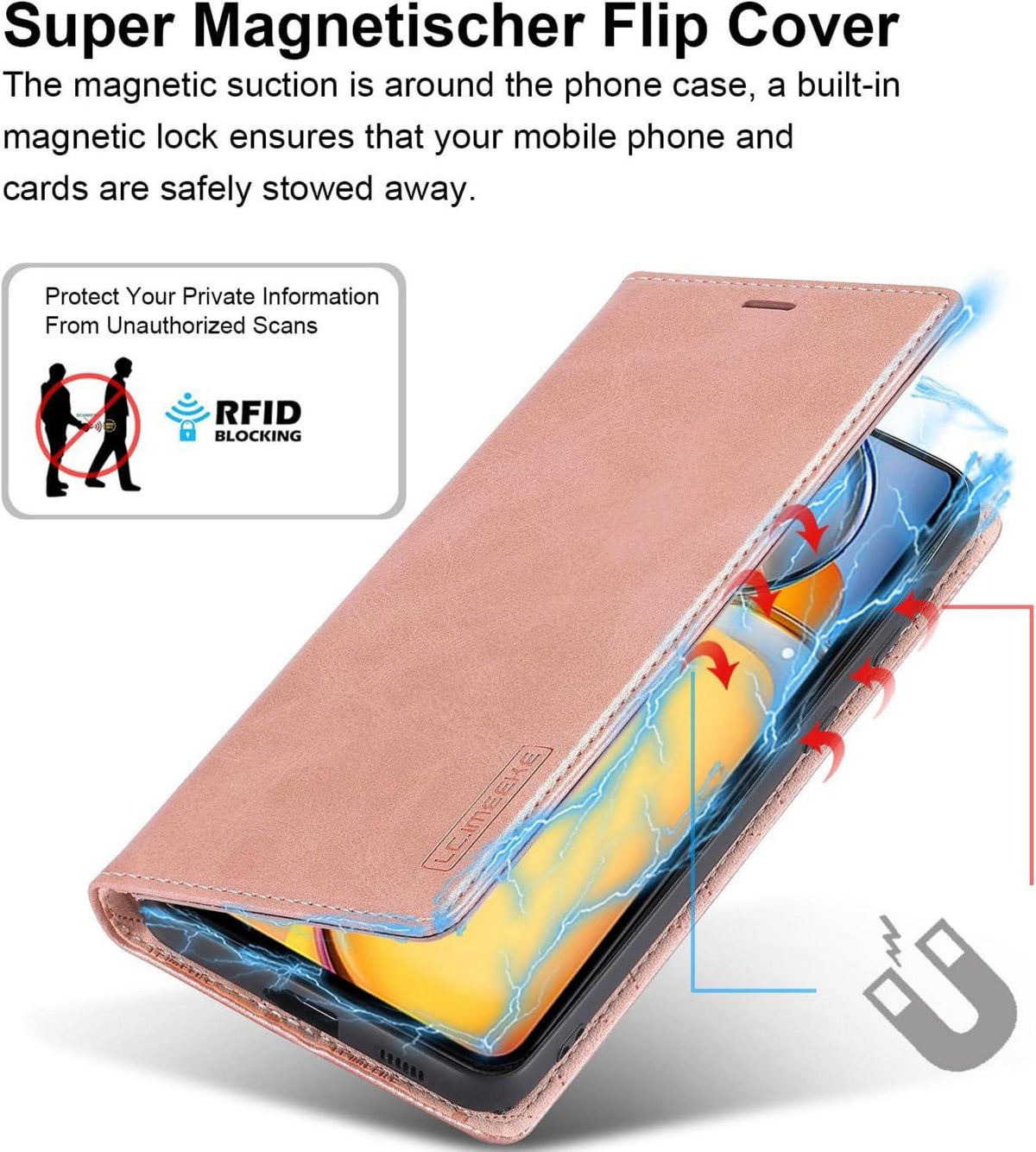 Handyhülle Xiaomi Redmi 13C Leder Stoßfeste Schutzhülle Rose mit