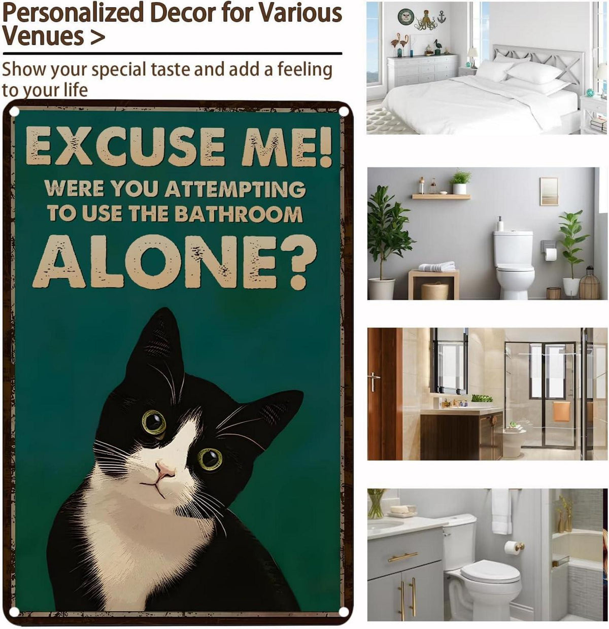 Vintage Metallschild Schwarze Katze Badezimmer Toilette Wanddekoration 20x30cm