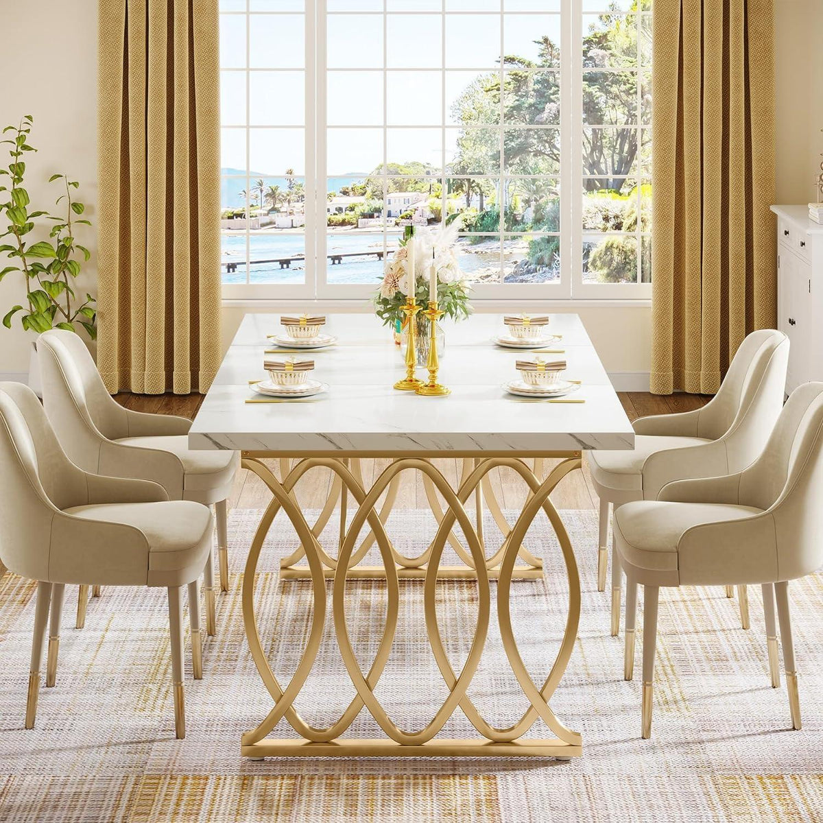 Moderner Esstisch weiß & gold für 6 Personen – 160x80cm