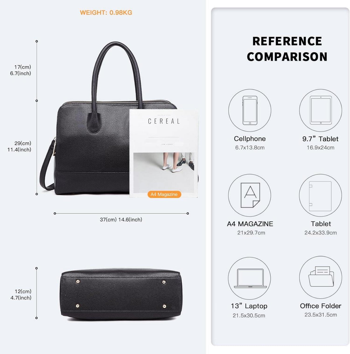 Große Damen Handtasche Laptoptasche Schultertasche Retro Elegant Black