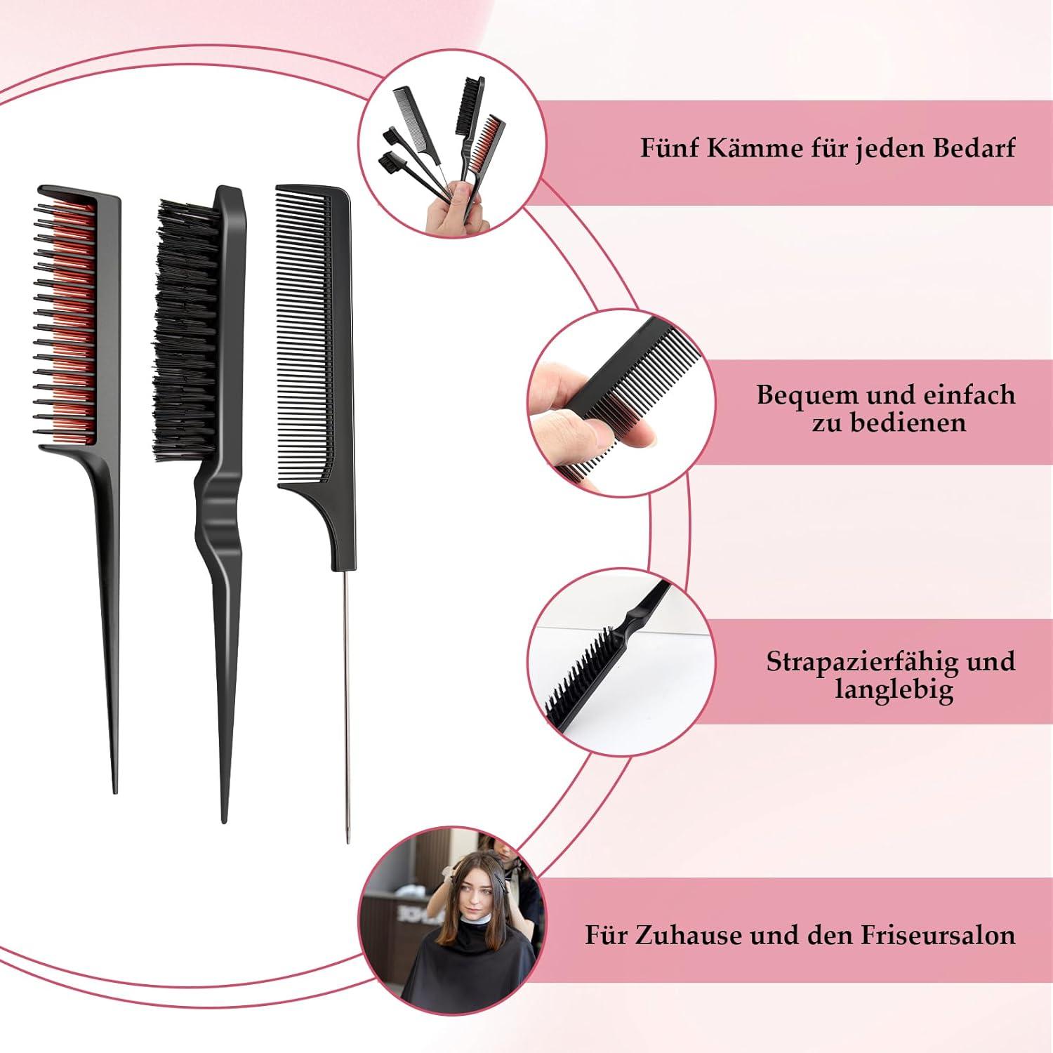 5er Set Sleek Bun Bürste Clips Styling Kamm Haarbürste Toupierbürste