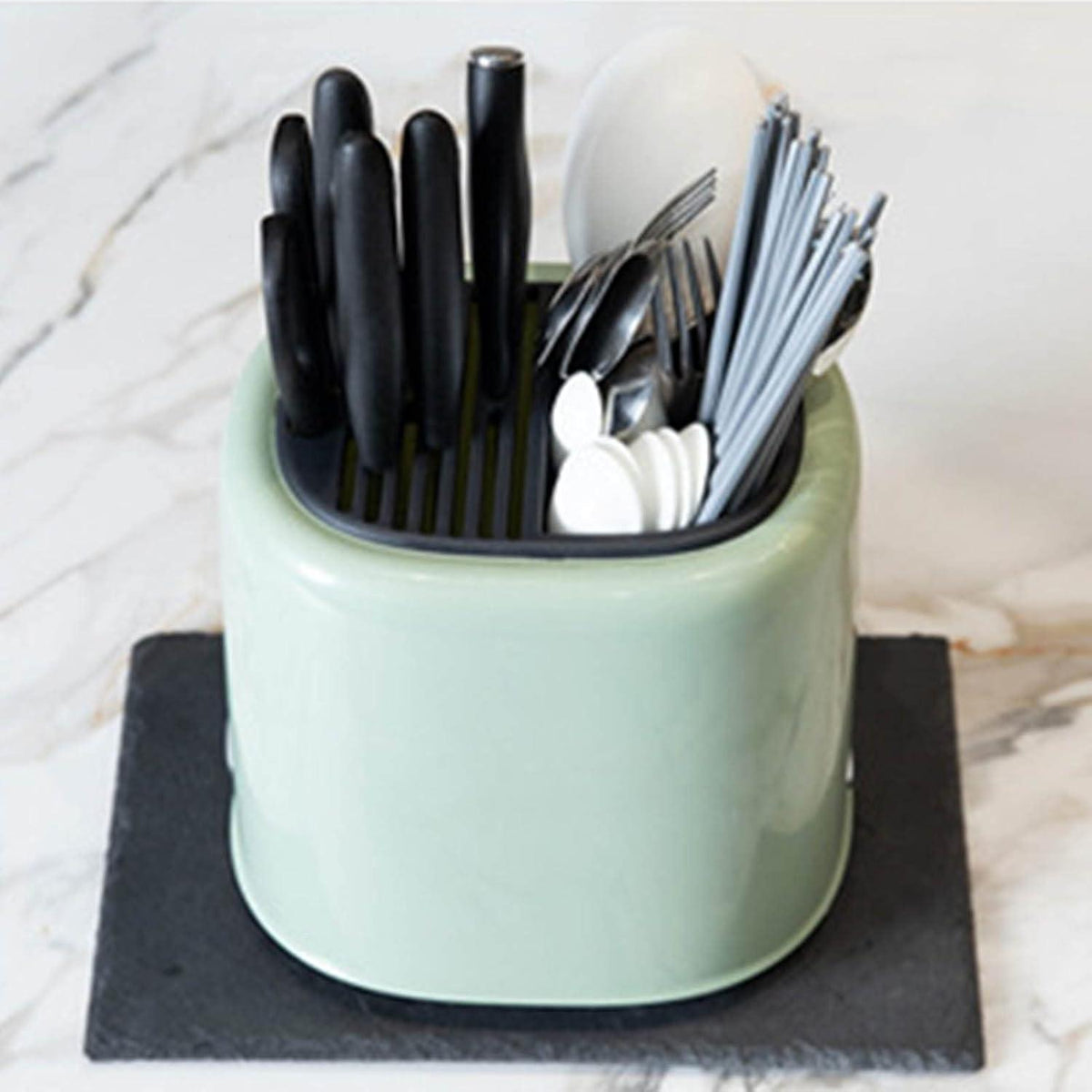 Retro Messerblock Utensilienhalter – 2in1 Küchen Organizer Grün