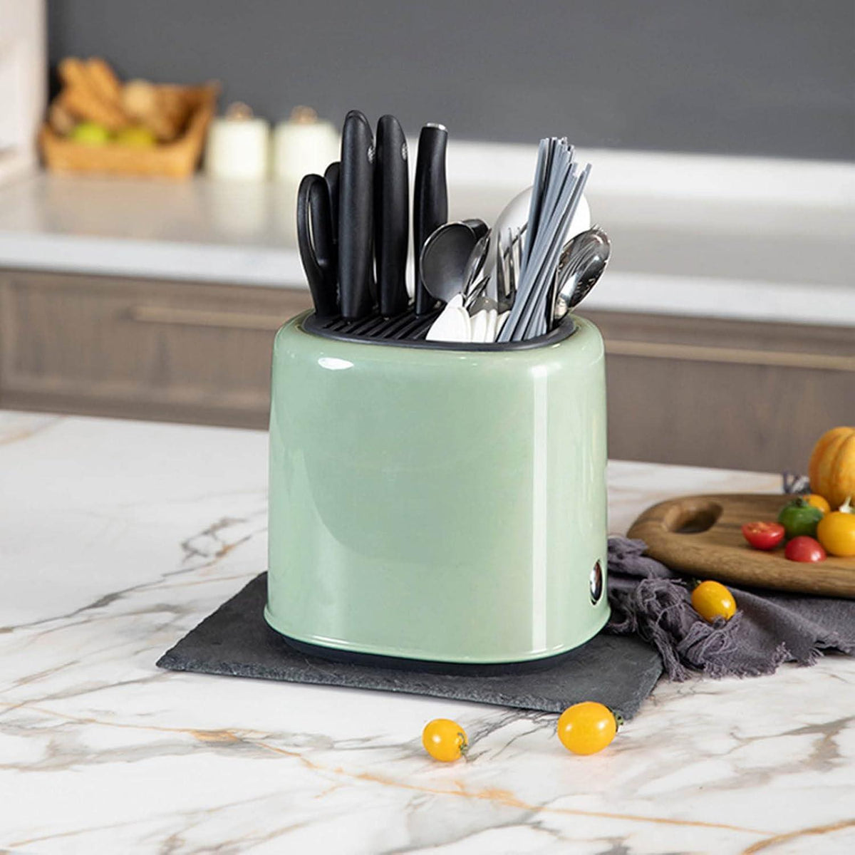 Retro Messerblock Utensilienhalter – 2in1 Küchen Organizer Grün