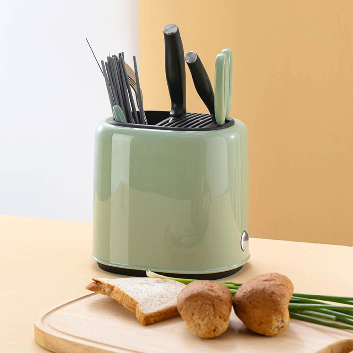 Retro Messerblock Utensilienhalter – 2in1 Küchen Organizer Grün