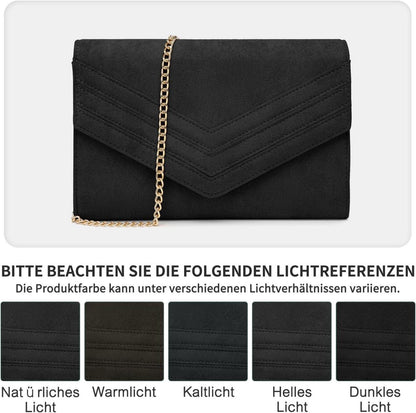 Damen Clutch Umschlag Abendtasche mit Kette Schwarz/Rosa