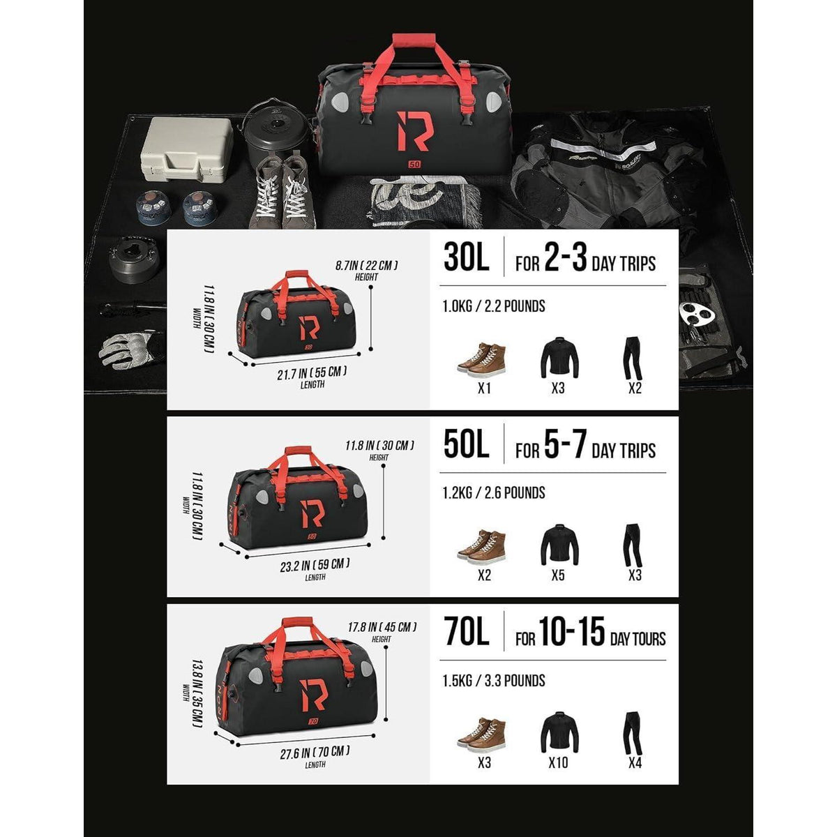Motorrad Hecktasche 50L wasserdicht mit Rolltop