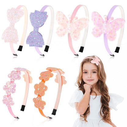 Glitzer Haarreifen 6er Set Schmetterling Blumen Stirnband