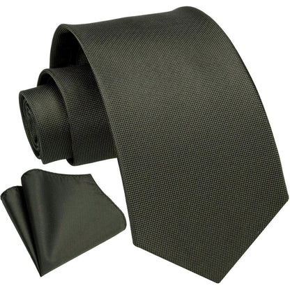 Krawatten-Set Herren Olivgrün mit Einstecktuch | Klassisch & Elegant