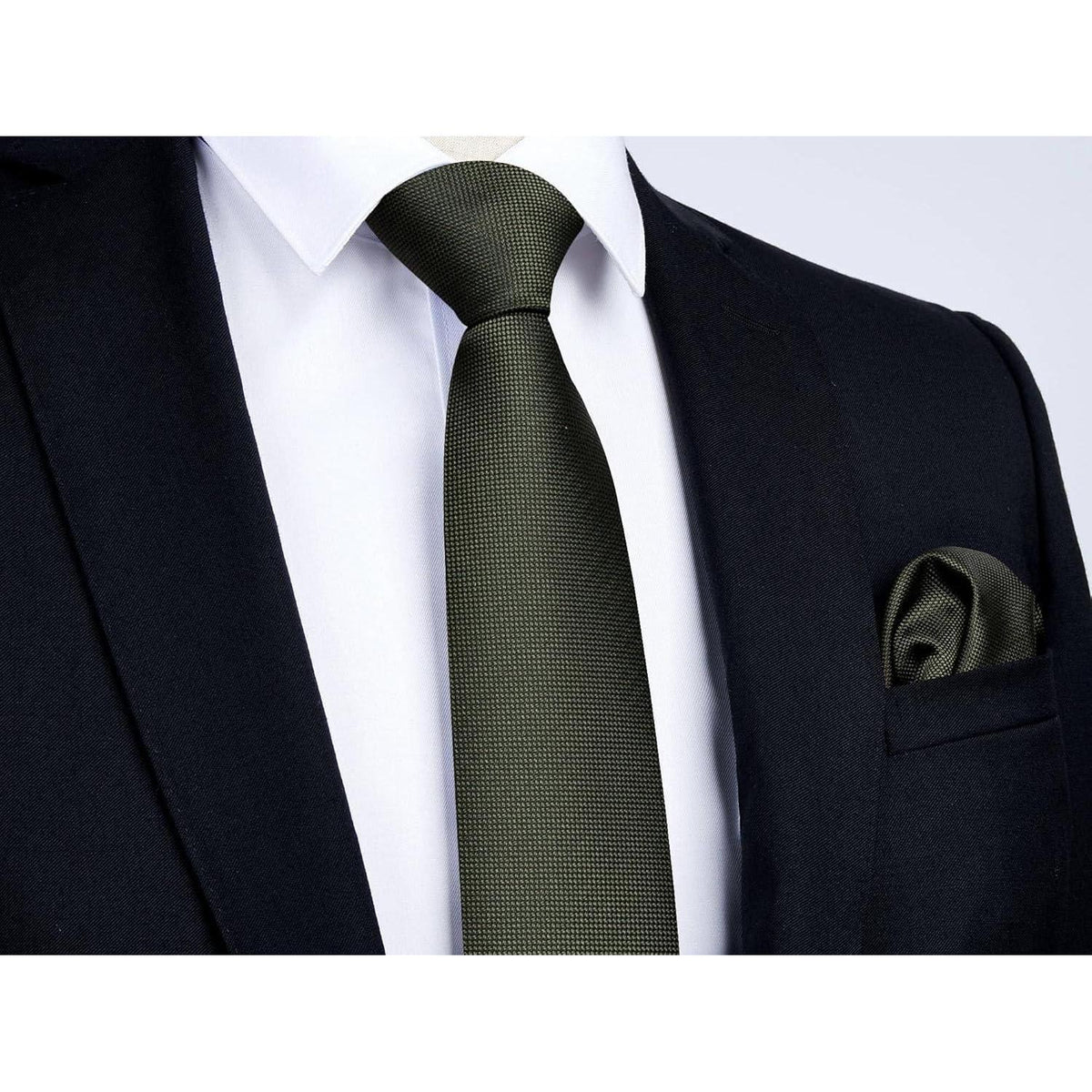 Krawatten-Set Herren Olivgrün mit Einstecktuch | Klassisch & Elegant