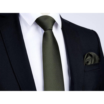 Krawatten-Set Herren Olivgrün mit Einstecktuch | Klassisch & Elegant