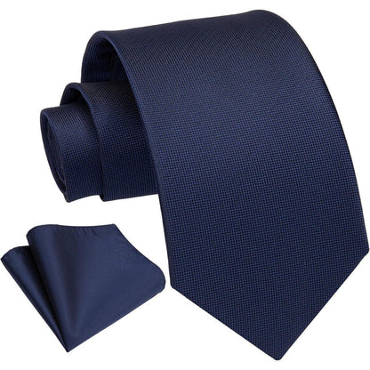 Herren Krawatten Set mit Einstecktuch, Navy Blau