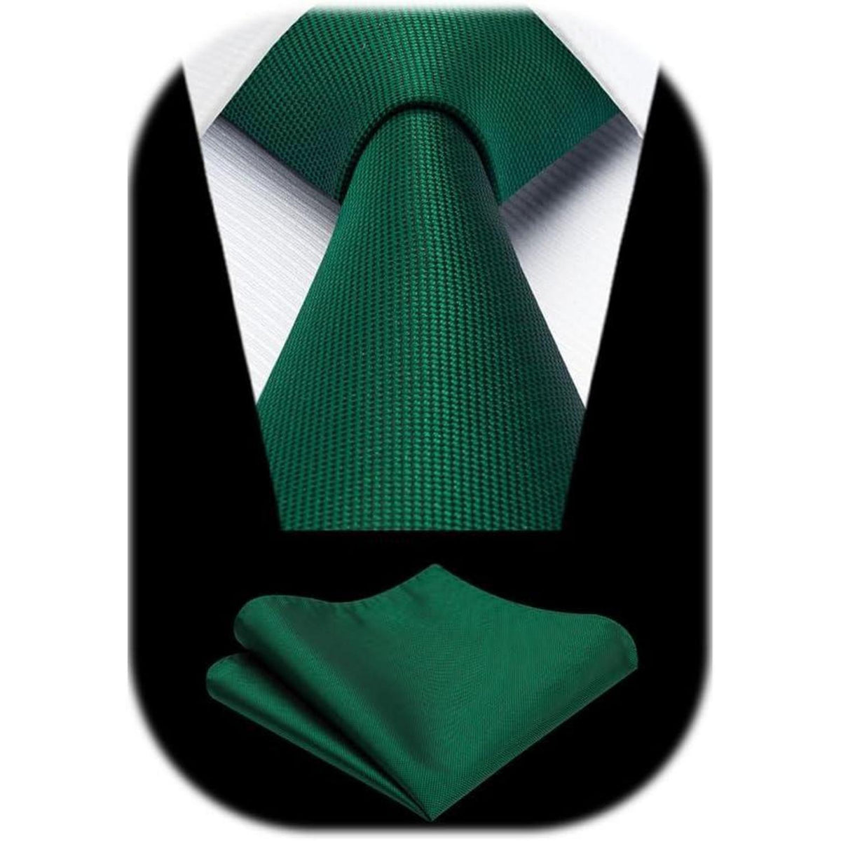 Herren Krawatten Set mit Einstecktuch, klassisch einfarbig, grün